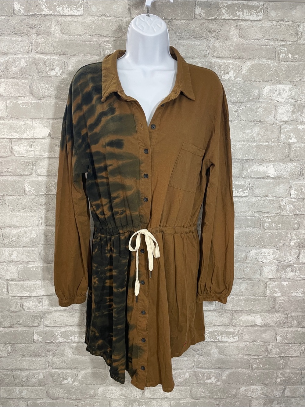 n:PHILANTHROPY Brown and Black Tie-Dye Mini Shirt Dress